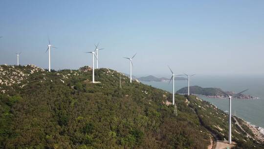 广东省汕头市南澳岛海岛发电风车航拍
