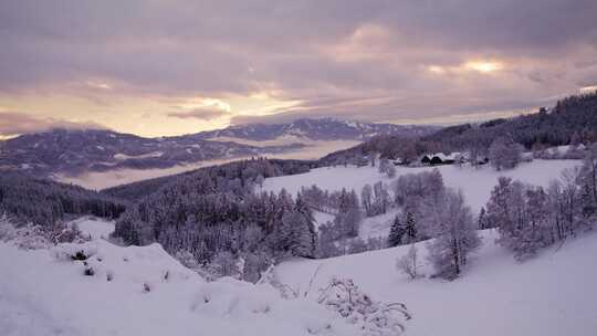 雪，冬天，小屋，树木