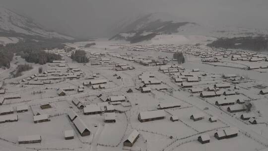 新疆 禾木 雪屋 航拍 冬季