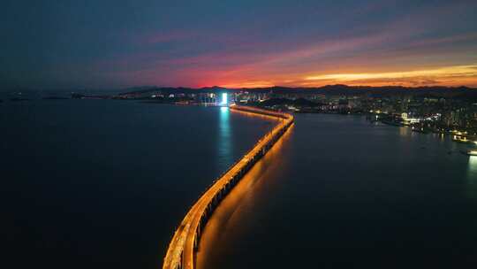 大连星海湾大桥夜景航拍 大连城市夜景航拍视频素材模板下载