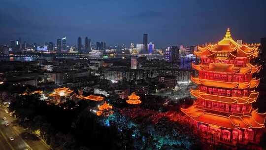 航拍湖北武汉黄鹤楼（夜景）