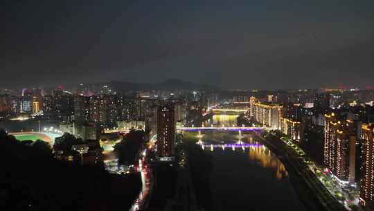 航拍四川达州城市夜景灯光