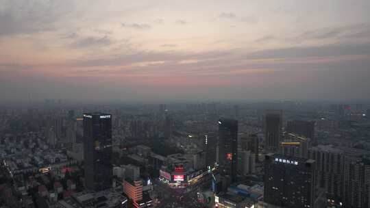 江苏宿迁城市晚霞夕阳夜幕降临航拍