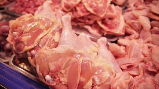 肉类市场超市卖整鸡鸡肉白条鸡视频素材模板下载