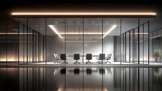现代办公室玻璃会议室内部设计