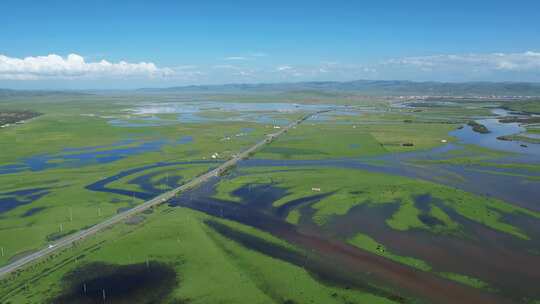 四川阿坝红原大草原白河航拍自然风光