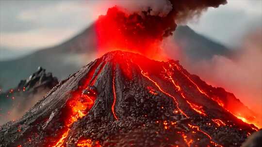 末日活火山爆发喷发岩浆自然灾害素材原创动