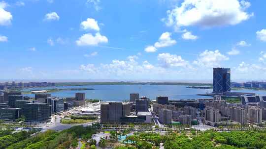 航拍上海临港新片区  滴水湖全景