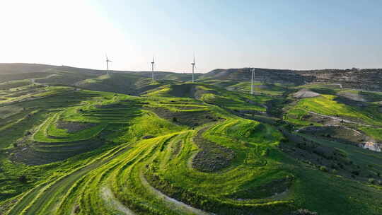 绿色山顶风力涡轮机的叶片