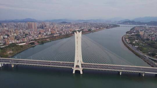 航拍广东潮州大桥建筑景观