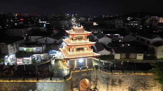 合集广东潮州古城下水门城楼夜景灯光航拍