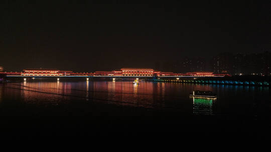 陕西咸阳古渡廊桥夜景4K