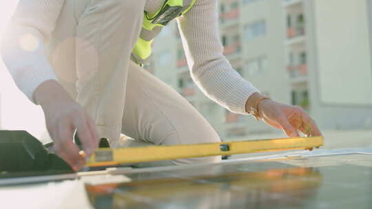 工人安装太阳能电池板光伏视频素材模板下载
