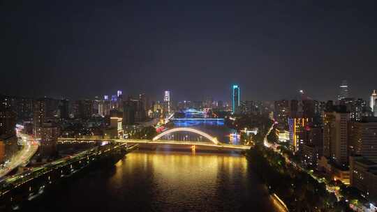 航拍甘肃兰州黄河两岸夜景