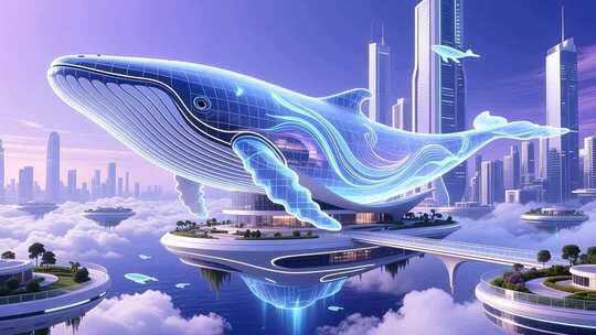 虚拟鲸鱼概念地产高端光影云端城市