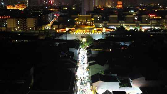 河南洛阳城市夜景交通航拍