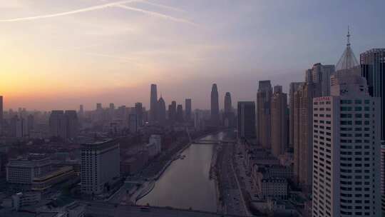 天津海河风景小白楼CBD城市风光航拍