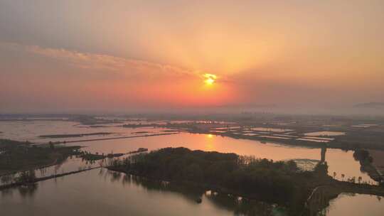 安徽省 淮北市碳谷湖公园 夕阳 航拍 美景