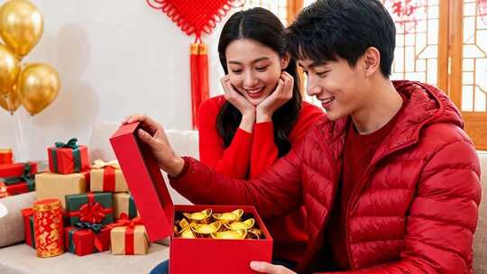 新年情侣温馨浪漫家庭家人春节人物