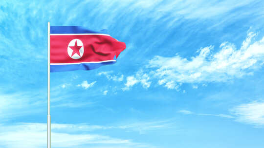 朝鲜国旗空中飘动视频素材模板下载