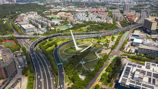 城市立交桥高峰期鸟瞰全景