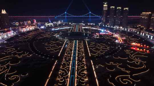 夜景航拍 大连星海广场