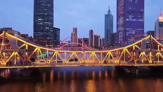 天津海河解放桥夜景风光