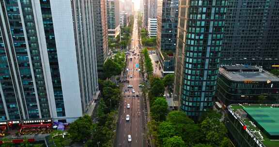 成都天府三街夕阳航拍都市风景