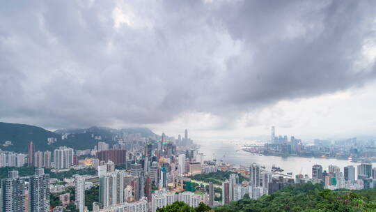 延时拍摄香港现代都市风光