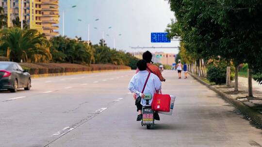 平凡生活的街道空镜，跑步、骑车，夕阳下