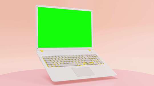 白色电脑带有绿幕的屏幕