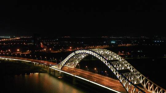 航拍襄阳六两河大桥夜景