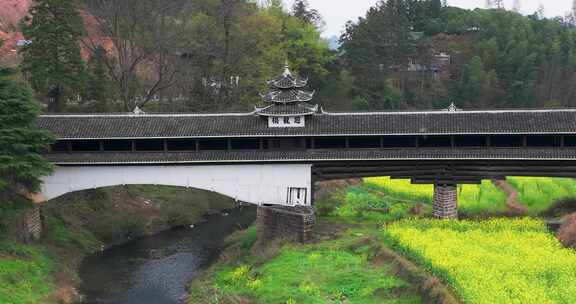 湖南怀化市坪坦侗寨横岭村廻龙桥春天