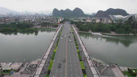 广西桂林解放桥交通航拍