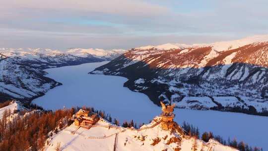 新疆阿勒泰地区喀纳斯景区雪景航拍