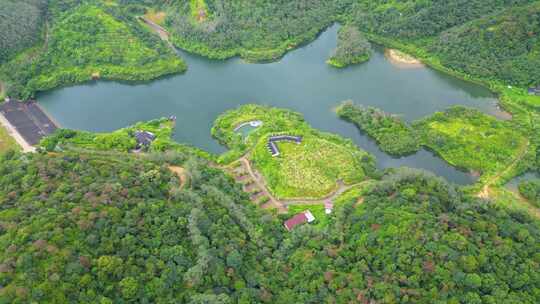 航拍清远清新区三坑镇九牛洞水库自然风景