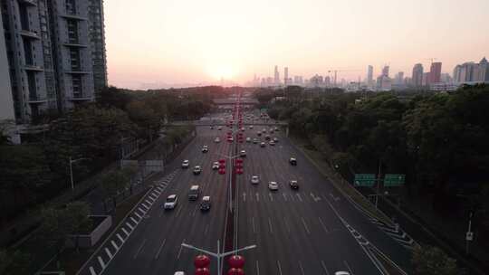 深圳滨河大道城市道路高楼车流景观