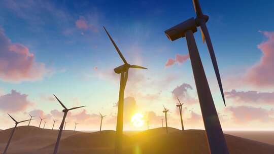 沙漠新能源风力发电风车视频
