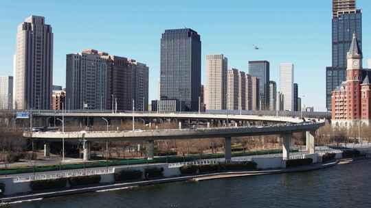 天津海河海津大桥复兴门地铁城市交通风光