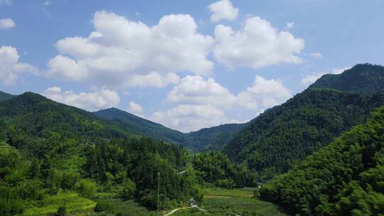 蓝天白云大山深处航拍