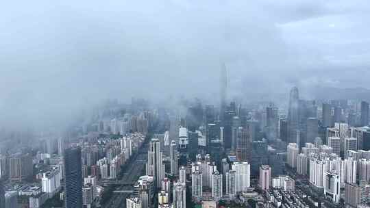 深圳城市水墨丹青低空平流雾