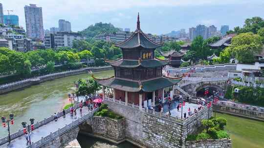 贵州贵阳甲秀楼南明区航拍景区景点城市地标