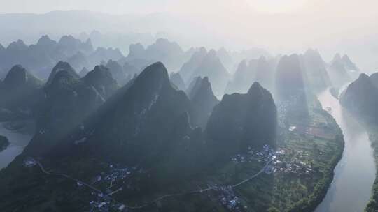 桂林山水大美中国山川江河日出航拍美丽景色