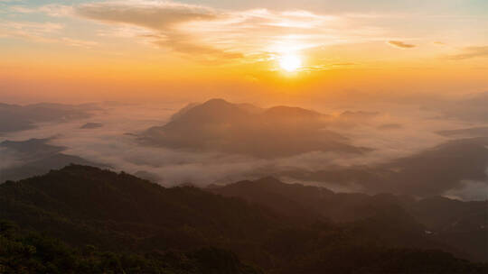 自然风光山顶日出云海火烧云延时唯美风景