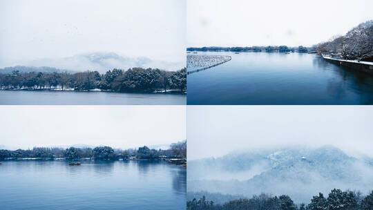 4K杭州西湖雪景 苏堤三台山北高峰美如画高清在线视频素材下载