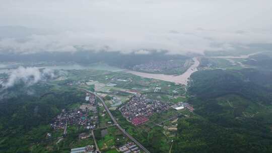 浙江宁波宁海雨后乡村风景航拍