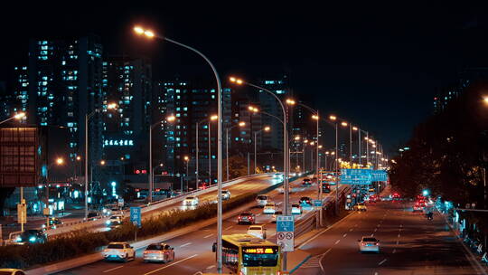 城市夜景车流 车流路灯