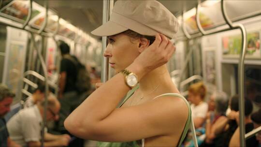 女人乘坐地铁