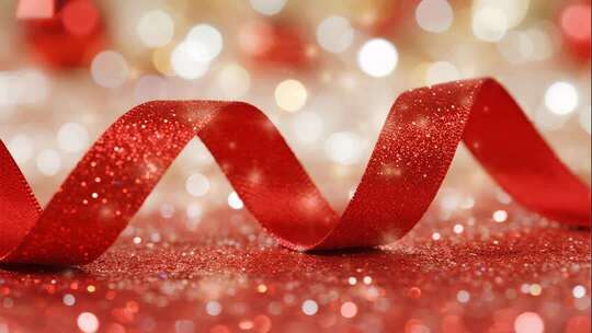 2026新年红色丝带闪光喜庆节日背景视频