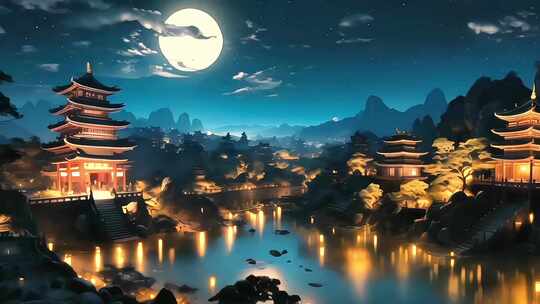 中式明月城镇动画